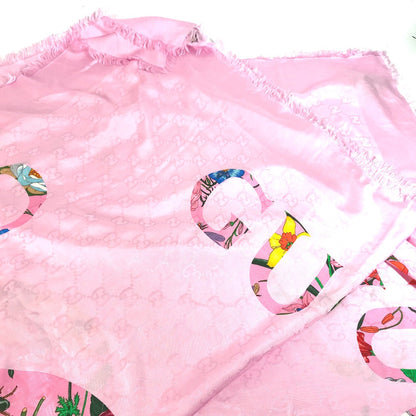 Gucci Shawl 663676 Silk, Rayon Pink Floral Gg Logo Flora Women