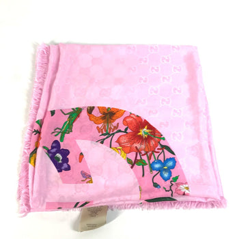 Gucci Shawl 663676 Silk, Rayon Pink Floral Gg Logo Flora Women