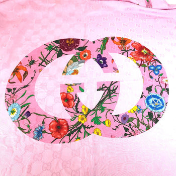 Gucci Shawl 663676 Silk, Rayon Pink Floral Gg Logo Flora Women