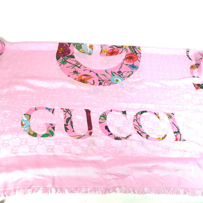 Gucci Shawl 663676 Silk, Rayon Pink Floral Gg Logo Flora Women