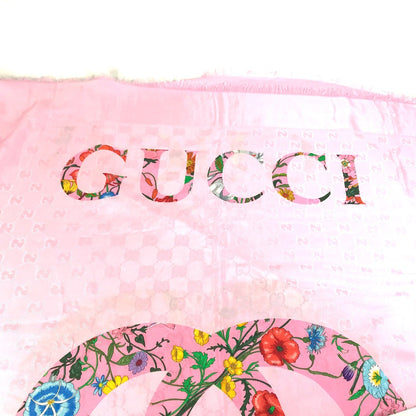Gucci Shawl 663676 Silk, Rayon Pink Floral Gg Logo Flora Women