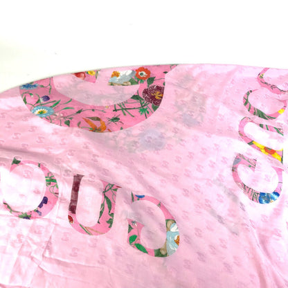 Gucci Shawl 663676 Silk, Rayon Pink Floral Gg Logo Flora Women