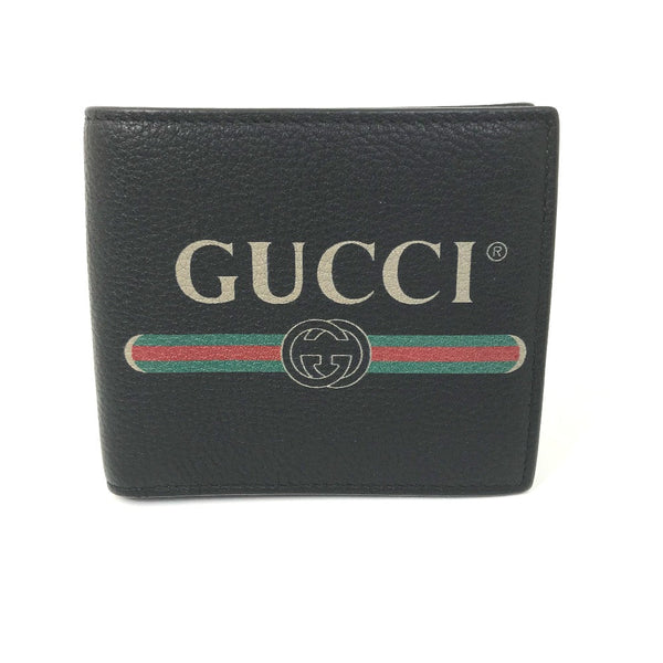 Gucci Folded Wallet 496316 Leather Black Vintage Logo Print Mens