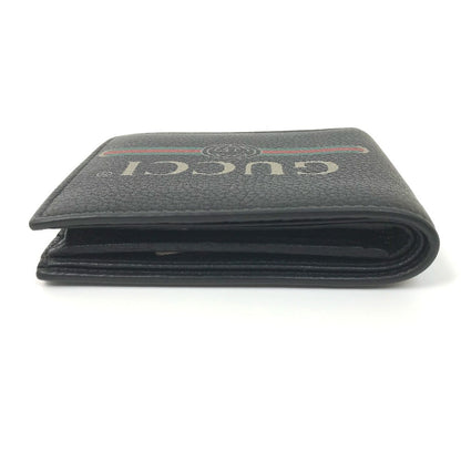 Gucci Folded Wallet 496316 Leather Black Vintage Logo Print Mens
