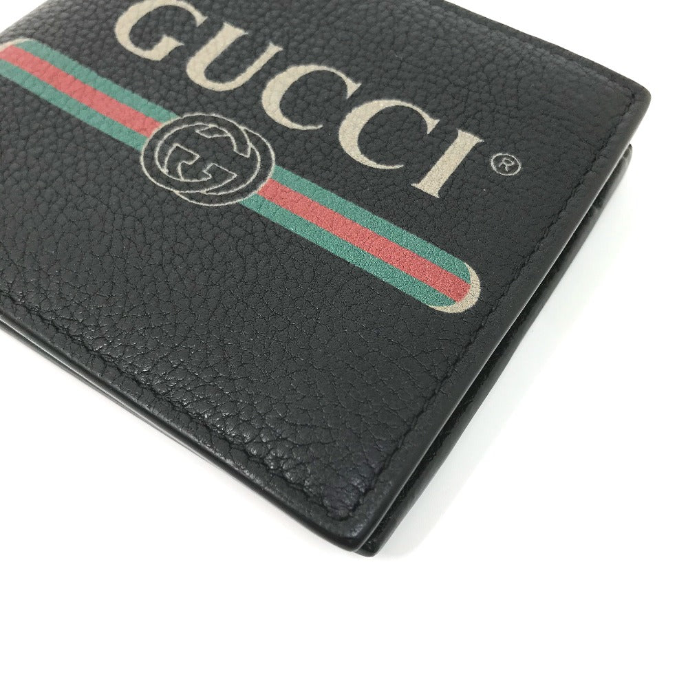 Gucci Folded Wallet 496316 Leather Black Vintage Logo Print Mens