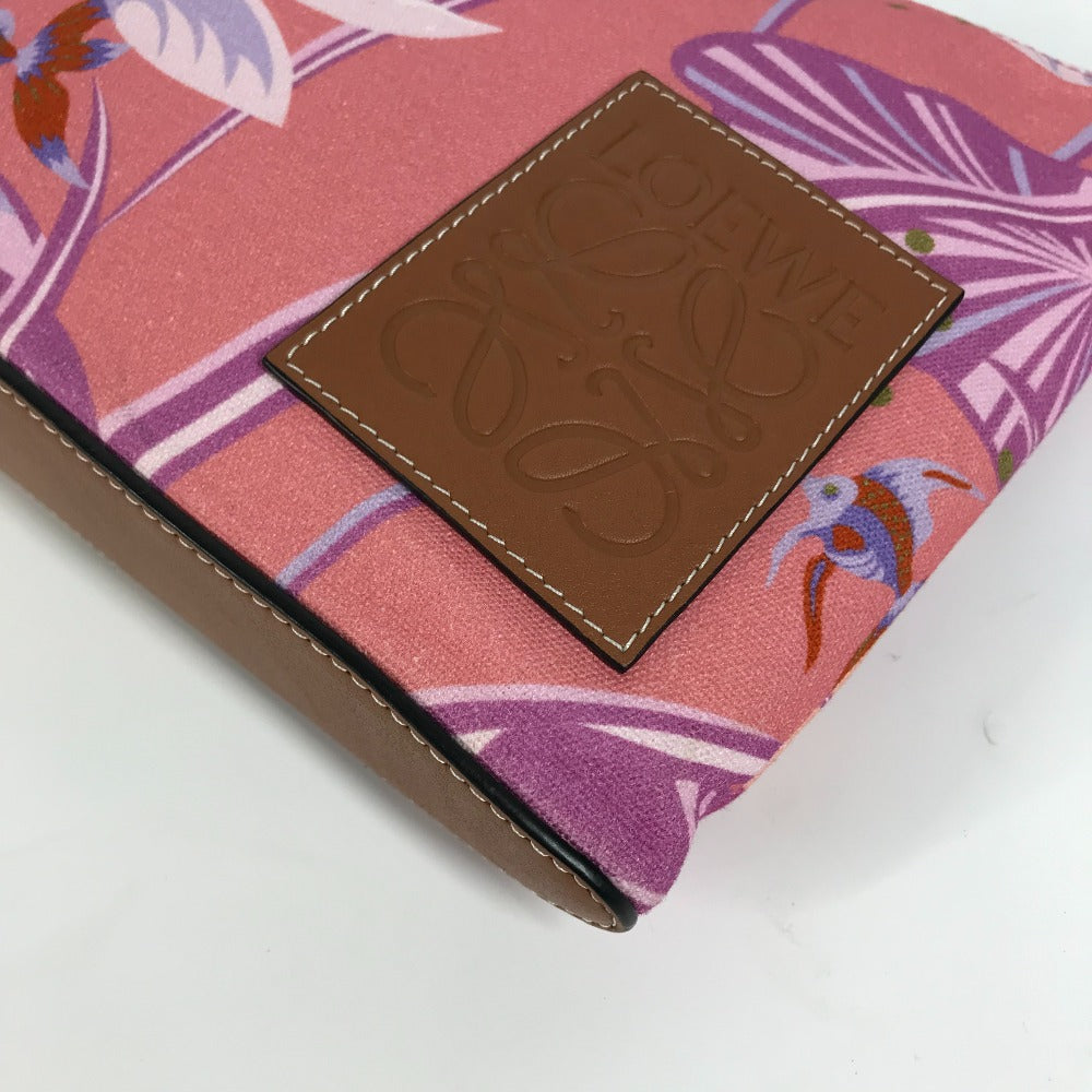 Loewe Clutch Bag Leather / Canvas Pink Paula'S Ibiza Oblong Logo Women