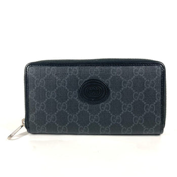 Gucci Long Wallet Purse 673003 Gg Supreme Canvas Black Gg Supreme Interlocking G Zip-Around Wallet