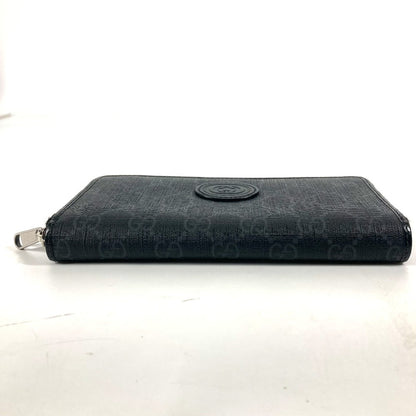 Gucci Long Wallet Purse 673003 Gg Supreme Canvas Black Gg Supreme Interlocking G Zip-Around Wallet
