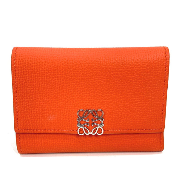 Loewe Trifold Wallet C821S33X07 Leather Orange Anagram Bar Tikal Wallet Small Women