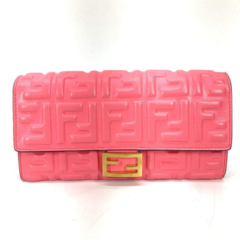 Fendi Long Wallet Purse 8M0251 Leather Pink Zucca Baguette Continental Women