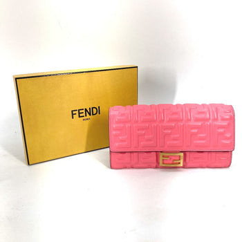 Fendi Long Wallet Purse 8M0251 Leather Pink Zucca Baguette Continental Women
