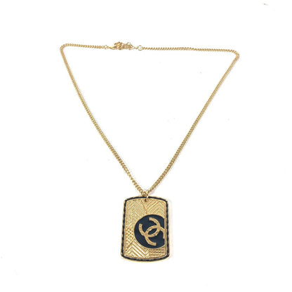 Chanel Necklace Gold Plated Gold B24C Coco Mark Cc Dog Tag Women