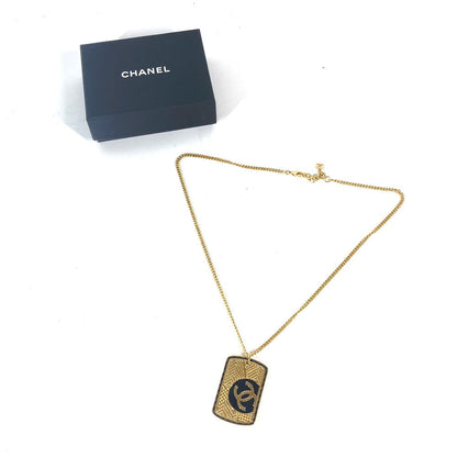 Chanel Necklace Gold Plated Gold B24C Coco Mark Cc Dog Tag Women
