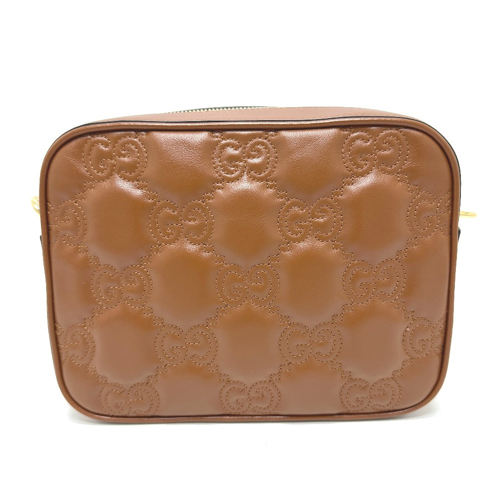 Gucci Shoulder Bag 702234 Leather Brown Gg Matelasse Double G Small Women