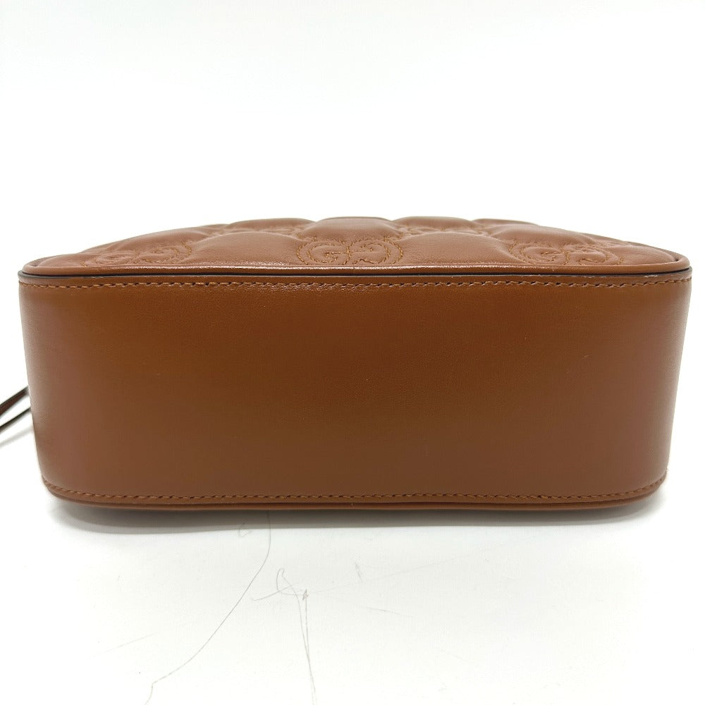 Gucci Shoulder Bag 702234 Leather Brown Gg Matelasse Double G Small Women