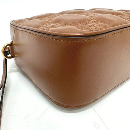 Gucci Shoulder Bag 702234 Leather Brown Gg Matelasse Double G Small Women