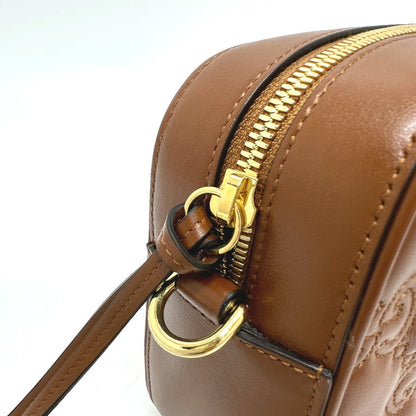 Gucci Shoulder Bag 702234 Leather Brown Gg Matelasse Double G Small Women