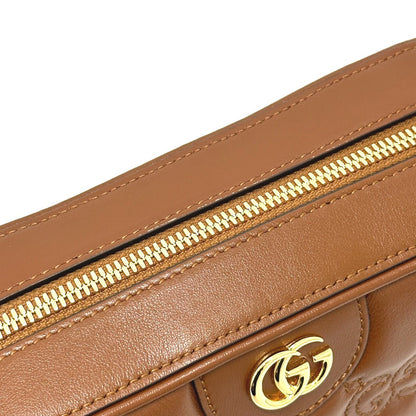 Gucci Shoulder Bag 702234 Leather Brown Gg Matelasse Double G Small Women