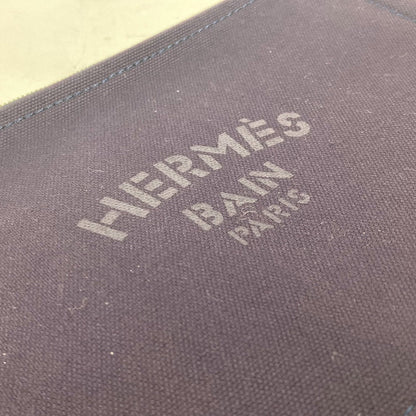 Hermes Pouch Cotton Navy Logo Flat Yachting Pm Unisex(Unisex)