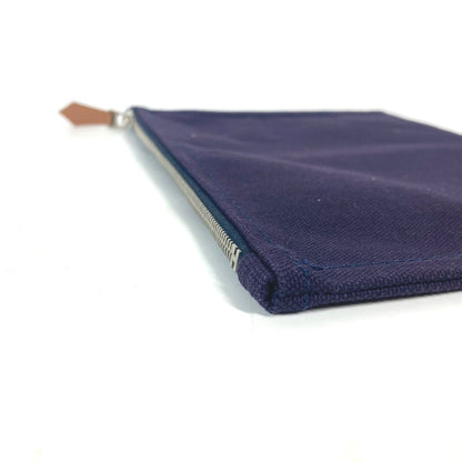 Hermes Pouch Cotton Navy Logo Flat Yachting Pm Unisex(Unisex)