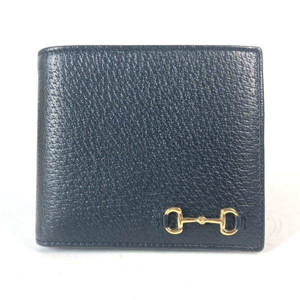 Gucci Folded Wallet 700464 Leather Black Mini Wallet Horsebit Mens