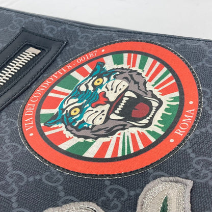 Gucci Shoulder Bag 474137 Gg Supreme Canvas Black X Multicolor Gg Tiger Patch Courier Mens