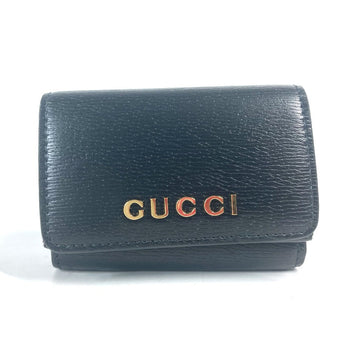 Gucci Trifold Wallet 790100 Leather Black Logo Script Wallet Women