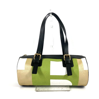Bally Handbag Leather / Canvas Green Logo Cylindrical Women