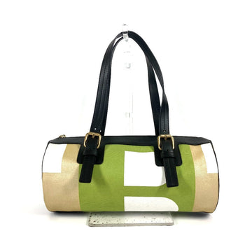 Bally Handbag Leather / Canvas Green Logo Cylindrical Women