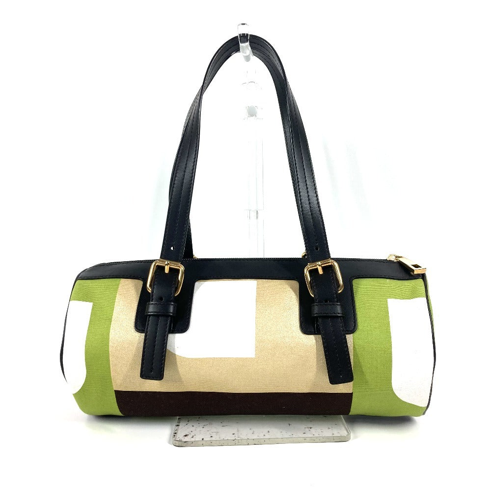 Bally Handbag Leather / Canvas Green Logo Cylindrical Women