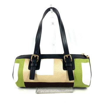 Bally Handbag Leather / Canvas Green Logo Cylindrical Women