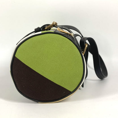 Bally Handbag Leather / Canvas Green Logo Cylindrical Women