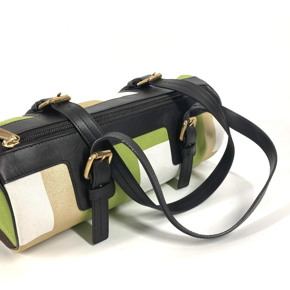 Bally Handbag Leather / Canvas Green Logo Cylindrical Women