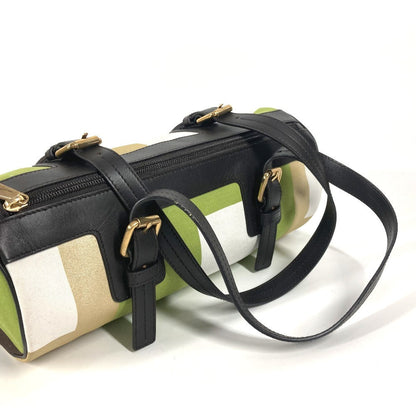 Bally Handbag Leather / Canvas Green Logo Cylindrical Women