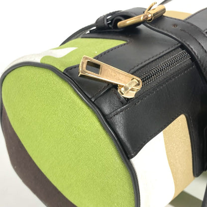 Bally Handbag Leather / Canvas Green Logo Cylindrical Women