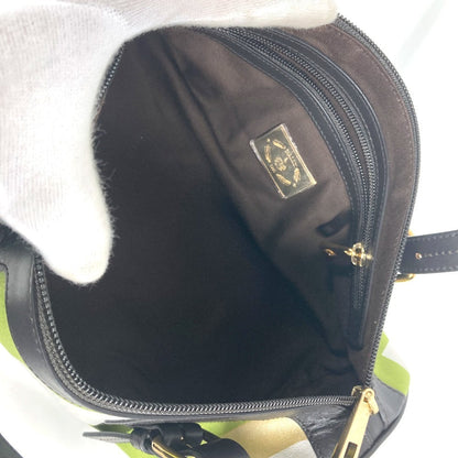 Bally Handbag Leather / Canvas Green Logo Cylindrical Women