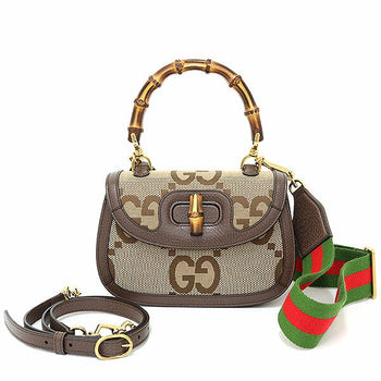 Gucci Handbag 675797 Gg Canvas Beige Bamboo 1947 Jumbo Gg Small Top Handle Bag