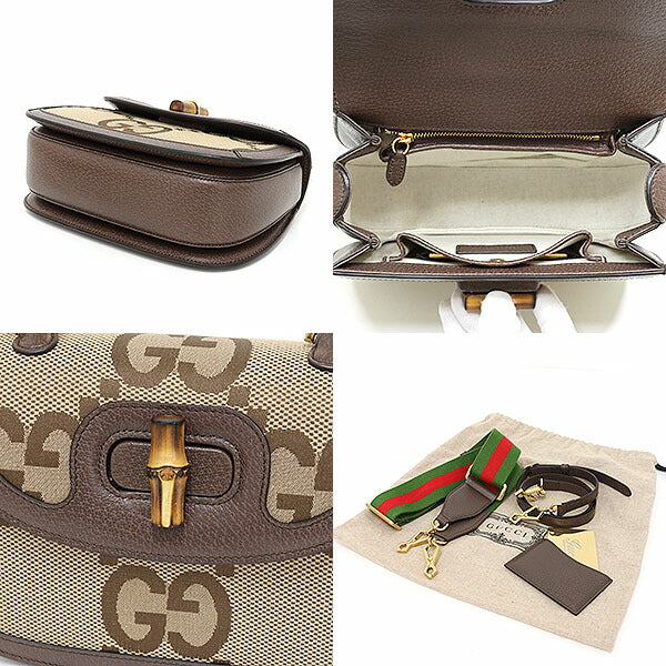 Gucci Handbag 675797 Gg Canvas Beige Bamboo 1947 Jumbo Gg Small Top Handle Bag