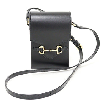 Gucci Shoulder Bag 625615 Leather Black Gold Horsebit 1955 Women
