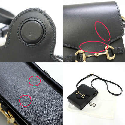 Gucci Shoulder Bag 625615 Leather Black Gold Horsebit 1955 Women