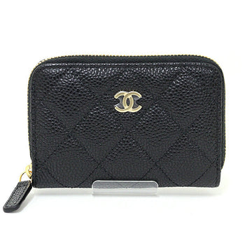 Chanel Coin Case Ap0216 Calfskin, Caviar Skin Black Wallet Classic Zip Coin Purse Women