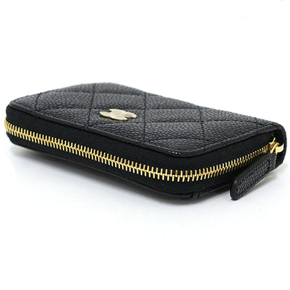 Chanel Coin Case Ap0216 Calfskin, Caviar Skin Black Wallet Classic Zip Coin Purse Women