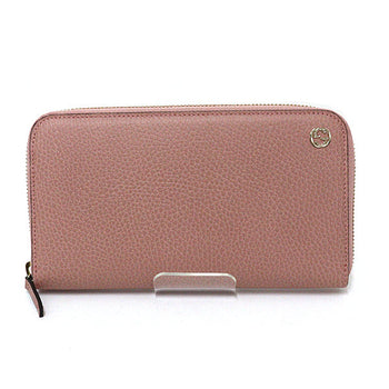 Gucci Long Wallet Purse 449347 Leather Pink Interlocking G Zip Around Wallet Women