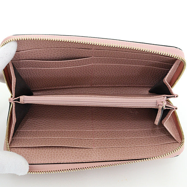 Gucci Long Wallet Purse 449347 Leather Pink Interlocking G Zip Around Wallet Women