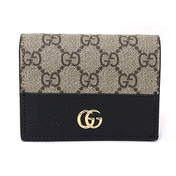 Gucci Bifold Wallet 658610 Gg Supreme Canvas Beige & Ebony Double G Mini Wallet With Coin And Bill