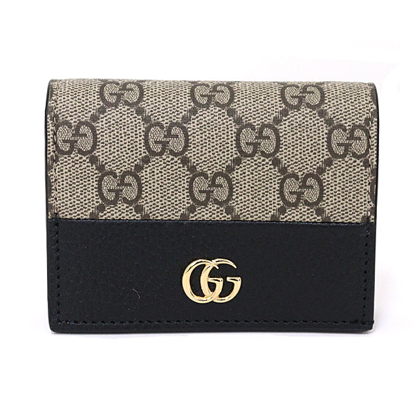Gucci Bifold Wallet 658610 Gg Supreme Canvas Beige & Ebony Double G Mini Wallet With Coin And Bill