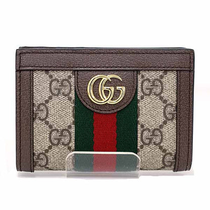Gucci Bifold Wallet 813296 Gg Supreme Canvas, Leather Beige Ophidia Small Wallet Women