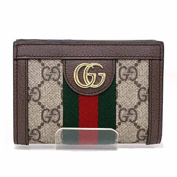 Gucci Bifold Wallet 813296 Gg Supreme Canvas, Leather Beige Ophidia Small Wallet Women