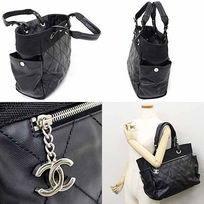 Chanel Tote Bag A34210 Coated Canvas Black Paris Biarritz Gm