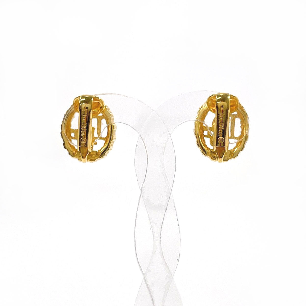 Christian Dior Earring Gold Plated, Rhinestone Gold Logo